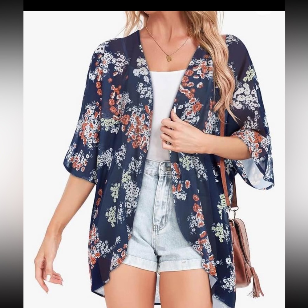 Navy Floral Kimono Cover-Up